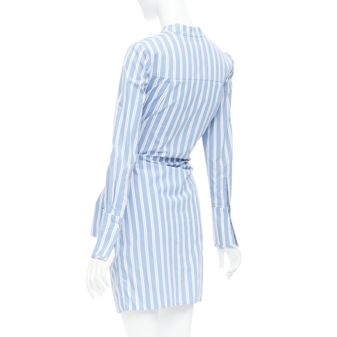 VVB VICTORIA BECKHAM blue white cotton striped tie shirt dress UK4 XXS
