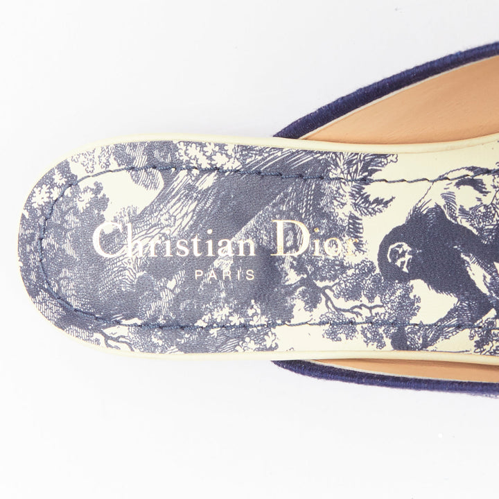 CHRISTIAN DIOR Off navy Toile de Jouy print canvas mule flats EU38