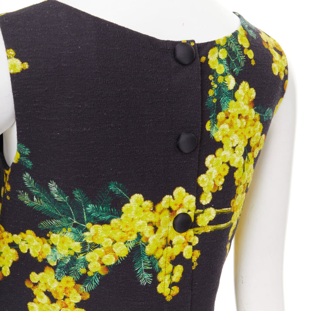 DOLCE GABBANA yellow black beaded mimosa acacia print floral tunic IT38 XS