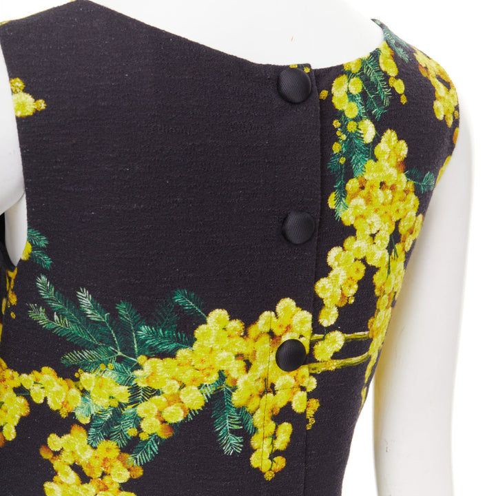 DOLCE GABBANA yellow black beaded mimosa acacia print floral tunic IT38 XS