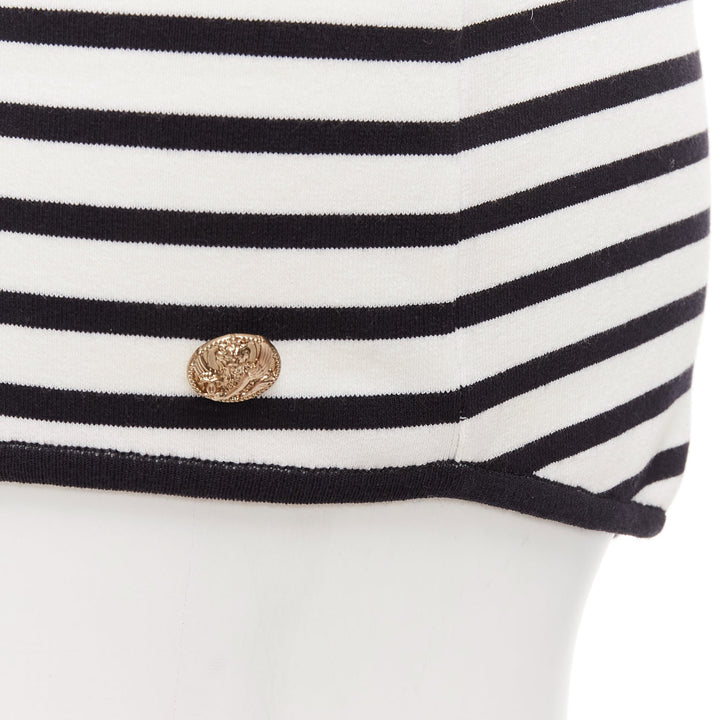 CHANEL 10C black white striped cotton gold CC charm high waisted shorts FR36 S