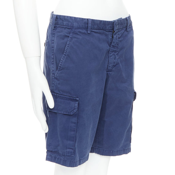 PRADA blue washed cotton pocketed cargo bermuda shorts  IT46 S