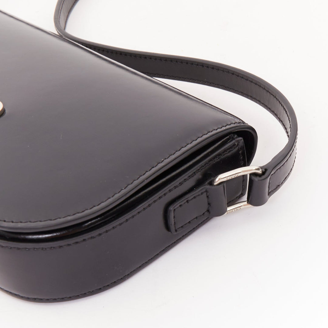 CELINE 2020 Besace Triomphe black glossed calfskin leather silver hardware bag