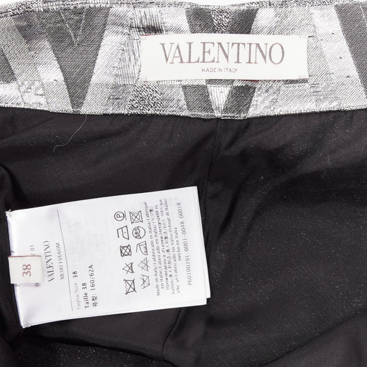 VALENTINO V Optical metallic silver graphic jacquard highwa stied shorts IT38 XS