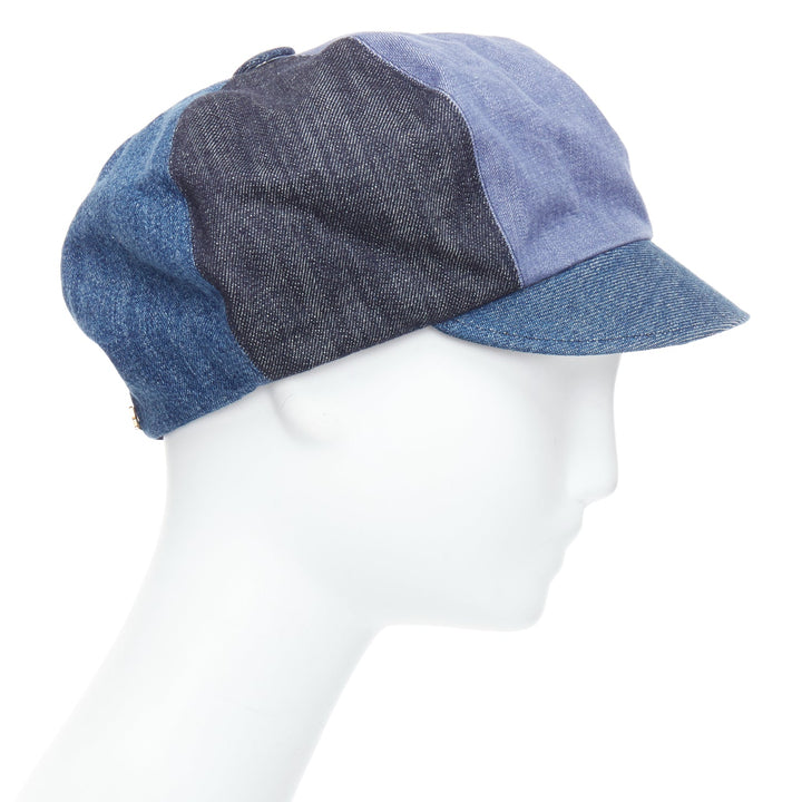 DIOR 2018 blue denim patchwork logo baker newsboy hat 58cm