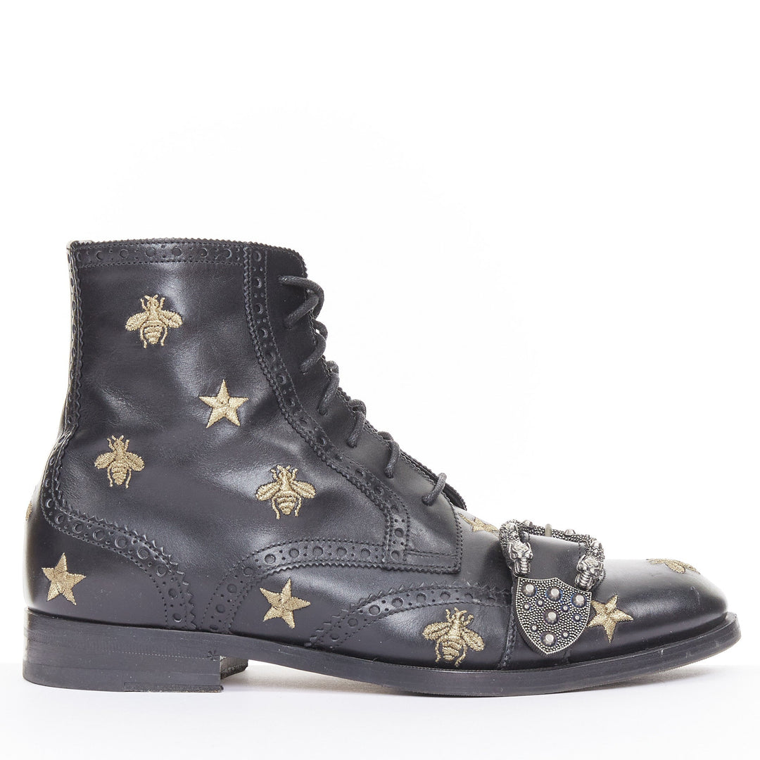 GUCCI 2018 Runway Queercore bee star embroidery leather brogue boot EU39.5 UK6.5