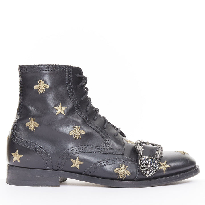 GUCCI 2018 Runway Queercore bee star embroidery leather brogue boot EU39.5 UK6.5