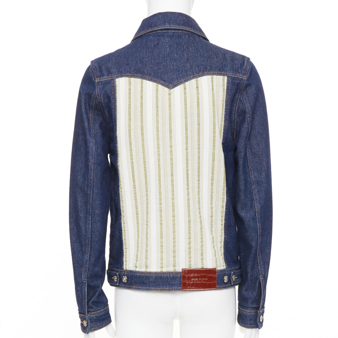 WALES BONNER Miles contrast stripe pocket raw blue multi denim outerwear IT46 S
