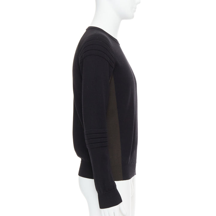 HERMES 100% wool black brown trim raglan sleeves ribbed sweater M