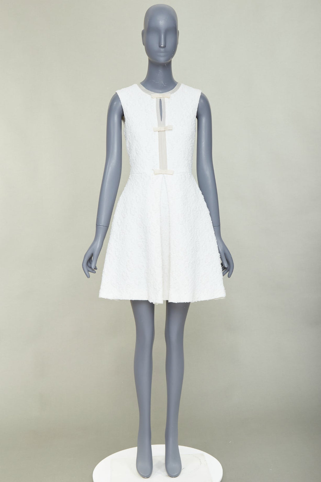 GIAMBATTISTA VALLI white flora boucle silk bow fit flare mini dress IT40 XS