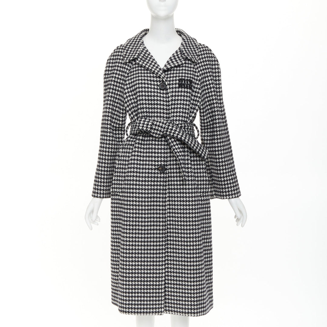 MIU MIU 2022 Pied De Poule houndstooth virgin wool logo applique coat IT38 XS