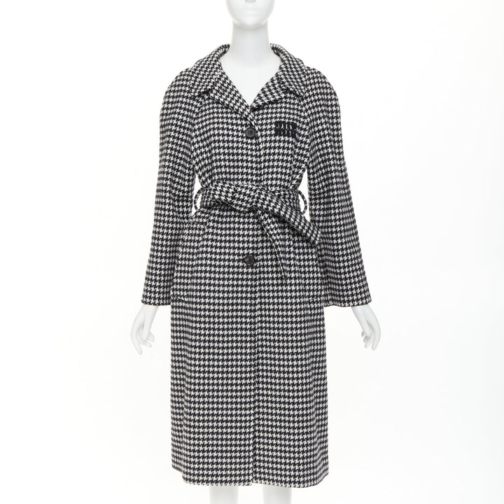 MIU MIU 2022 Pied De Poule houndstooth virgin wool logo applique coat IT38 XS