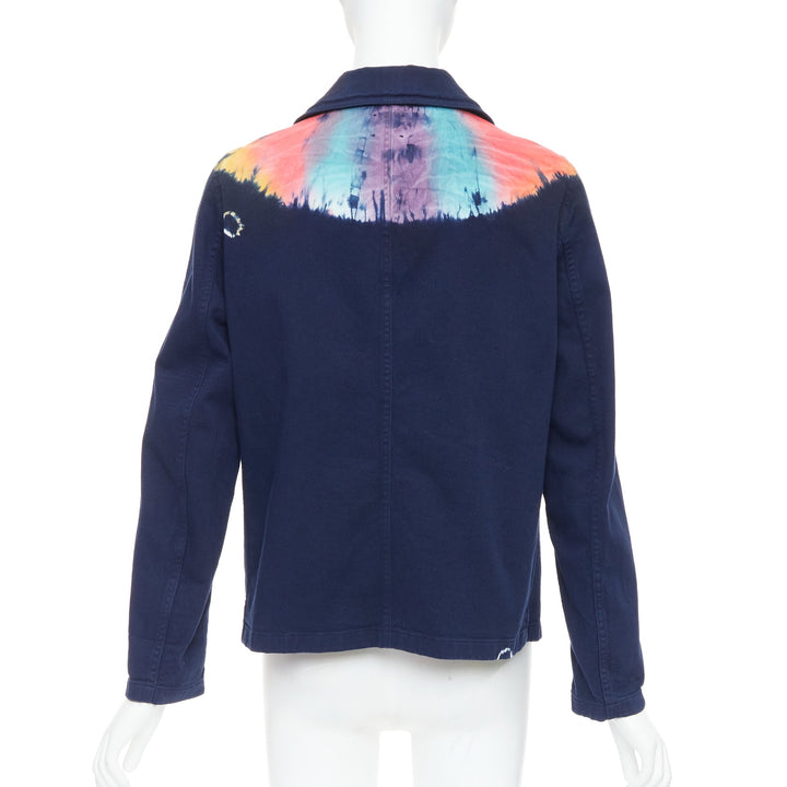 CHRISTIAN DIOR 2021 rainbow tie dye blue cotton cropped jacket FR40 L