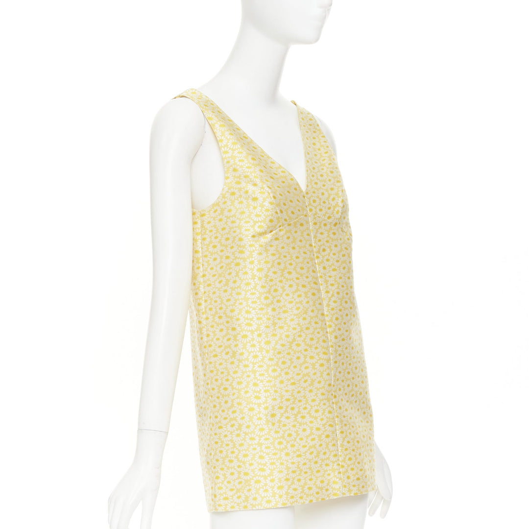 GUCCI 2025 yellow daisy jacquard sleeveless Vneck silk shift mini dress IT36 XXS