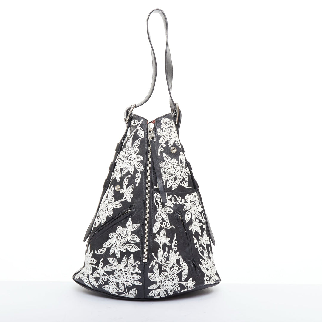rare ALEXANDER MCQUEEN black white floral embroidered red plaid biker hobo bag