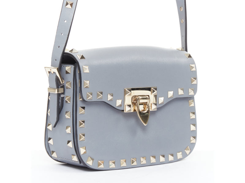 VALENTINO Rockstud light blue silver studs turnlock crossbody shoulder bag
