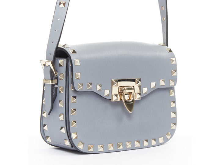 VALENTINO Rockstud light blue silver studs turnlock crossbody shoulder bag