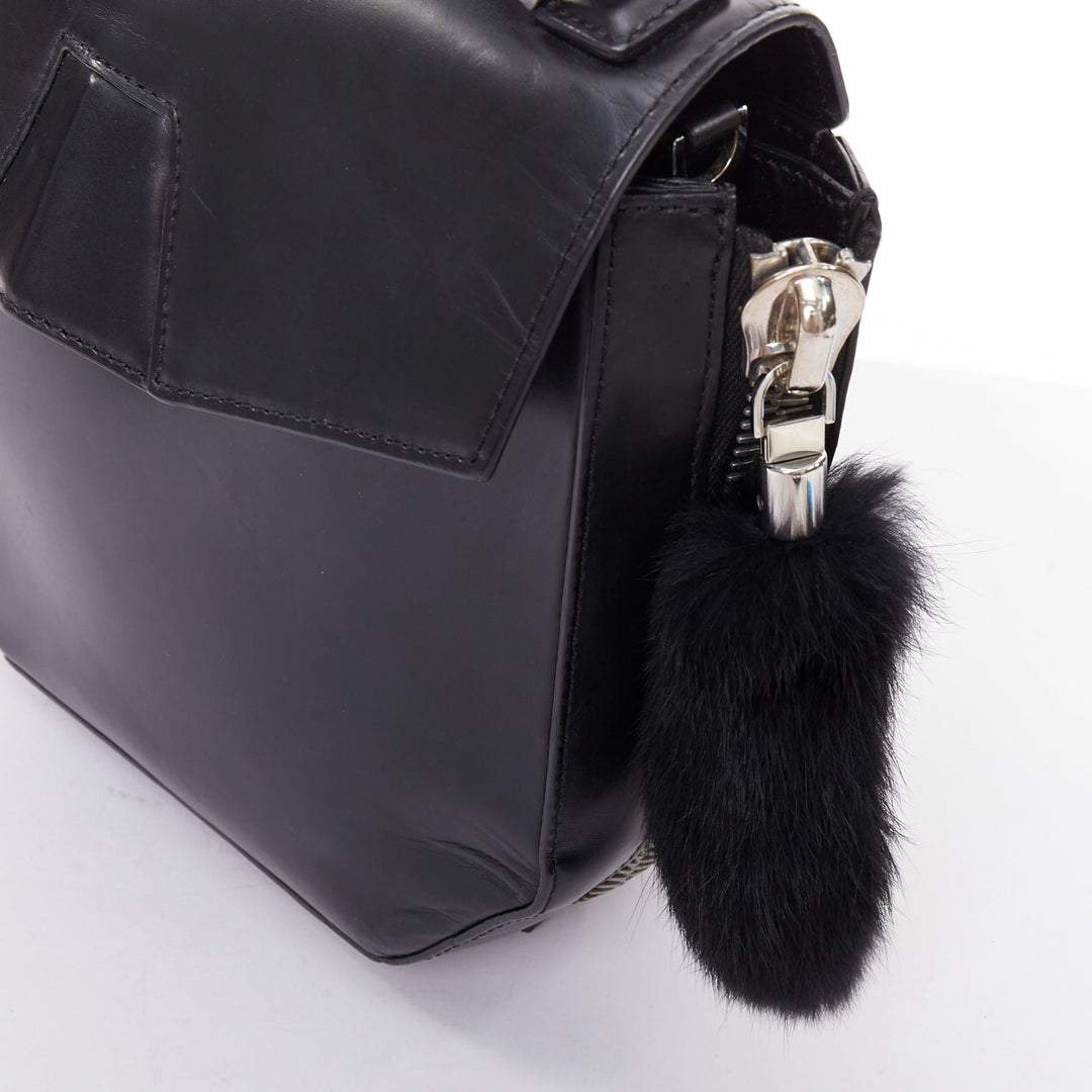 ALEXANDER WANG Devere black rabbit fur trim geometric structural bag