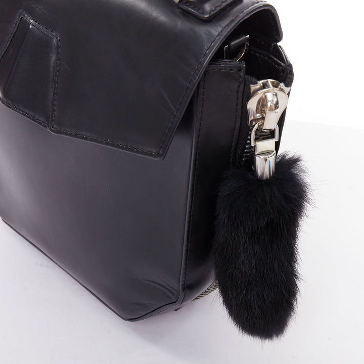 ALEXANDER WANG Devere black rabbit fur trim geometric structural bag