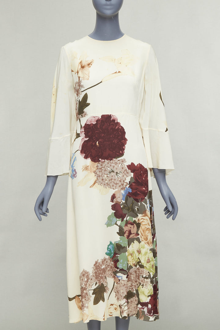 VALENTINO 2016 Runway cream floral print cape back ruffle sleeve dress
