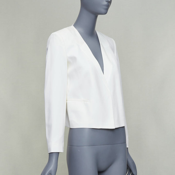 THEORY cream tromp loeil lapel shoulder pad cropped tux blazer US0 XS