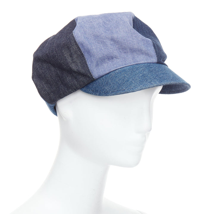 DIOR 2018 blue denim patchwork logo baker newsboy hat 58cm