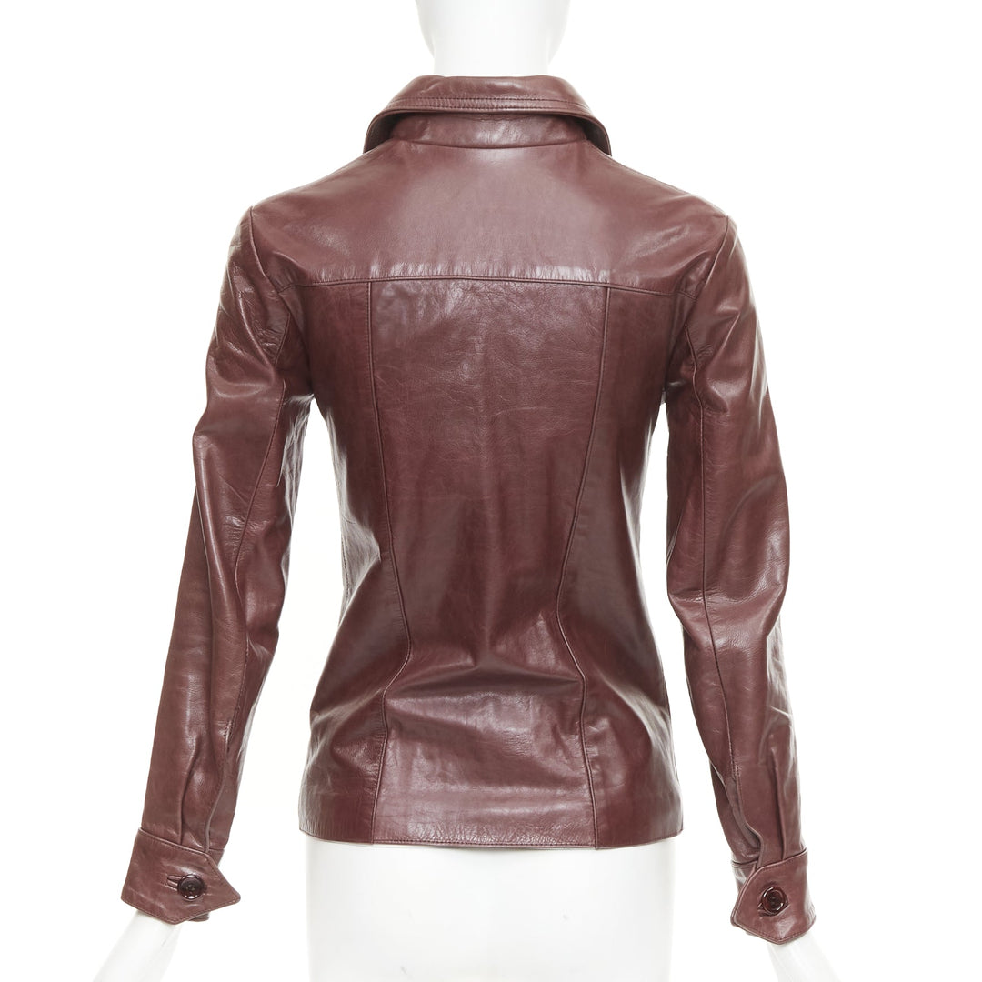 JILL STUART burgundy leather button up fitted leather utility jacket XS
