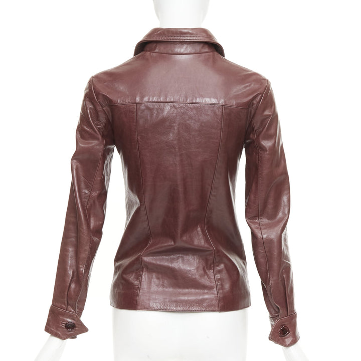 JILL STUART burgundy leather button up fitted leather utility jacket XS