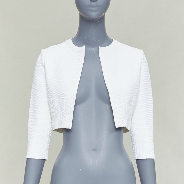 ALAIA cream viscose blend textured knit cropped cardigan jacket FR36 S