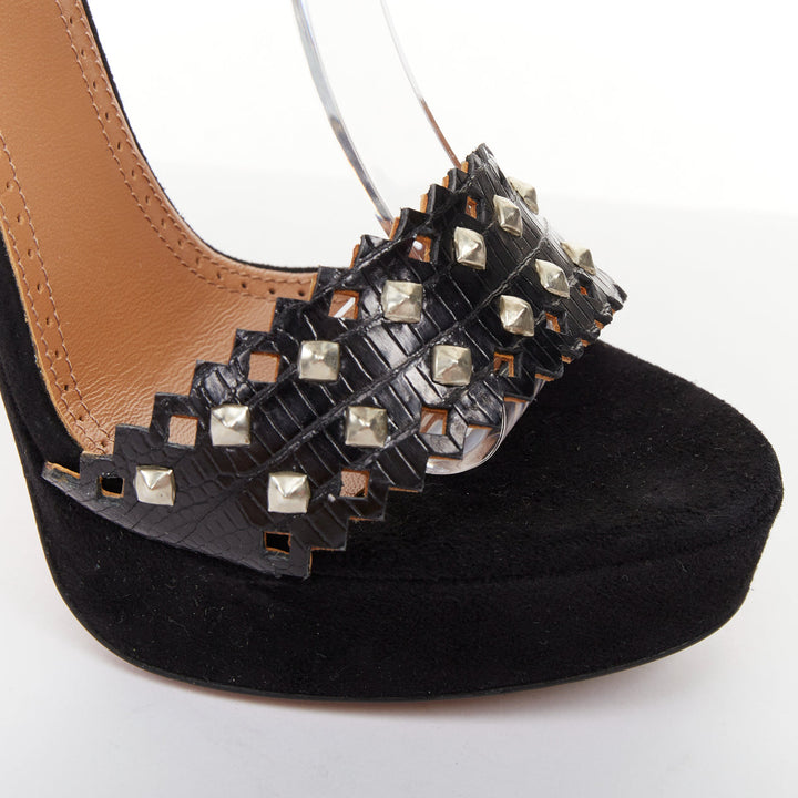 ALAIA 2012 black suede studded zig zag diamond cutout platform sandals EU35