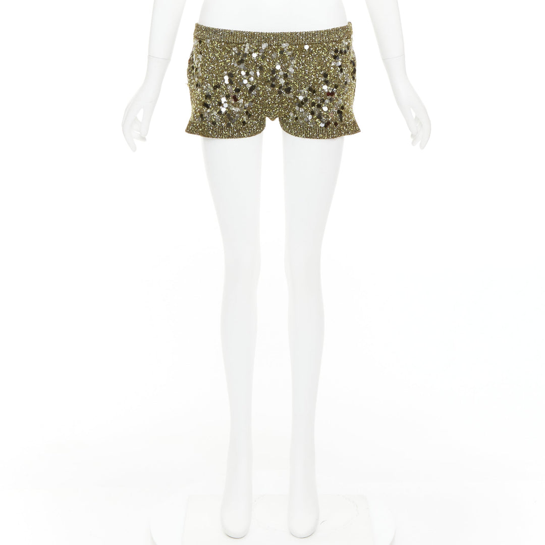 GUCCI De Sarto 2024 green sequin paillette boucle knitted mini shorts S
