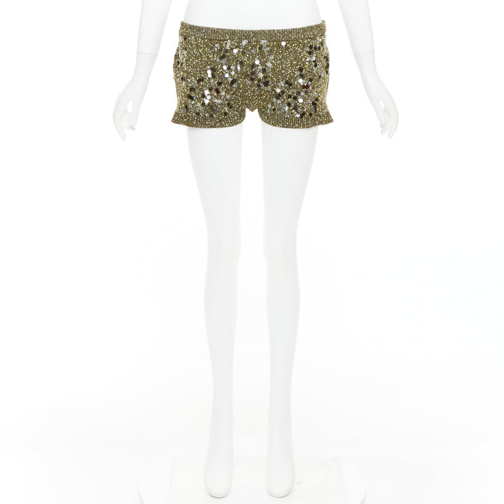 GUCCI De Sarto 2024 green sequin paillette boucle knitted mini shorts S