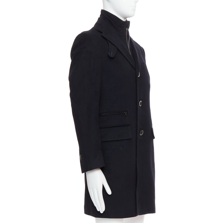 CORNELIANI black extrafine virgin wool layered collar coat IT44 XS