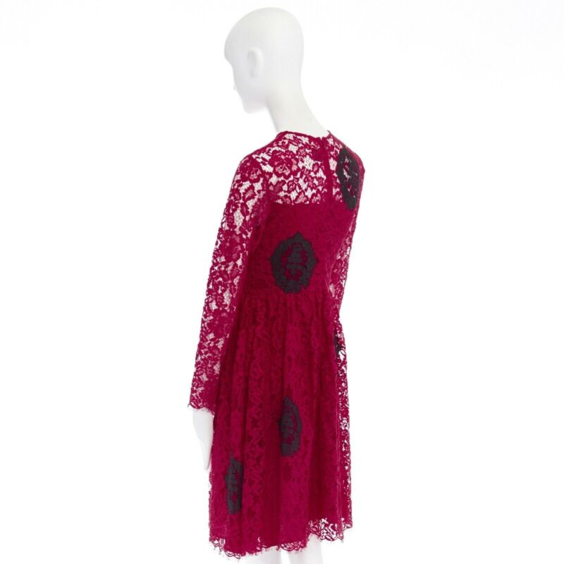 HUISHAN ZHANG red floral embroidered lace black spot flared cocktail dress US4 S