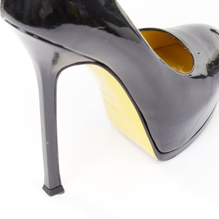 YVES SAINT LAURENT 2010 Tribute black patent leather ankle strap pumps EU37 US7