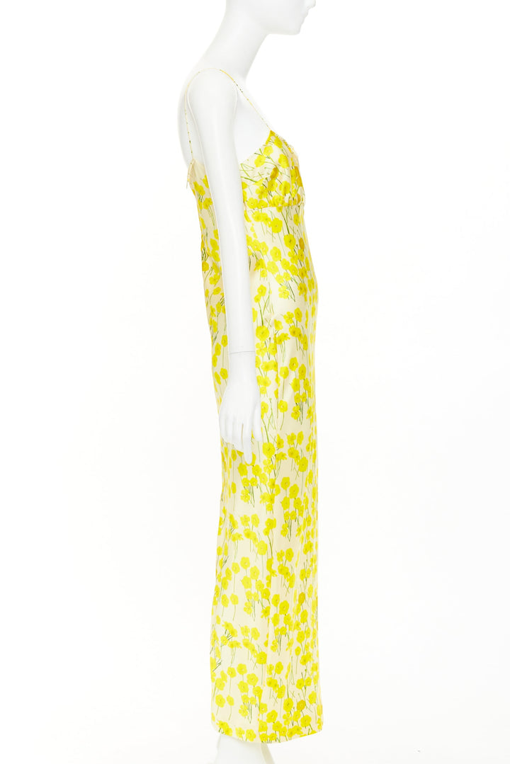 BERNADETTE 2023 Ripley yellow buttercups hand painted floral silk dress IT40 S