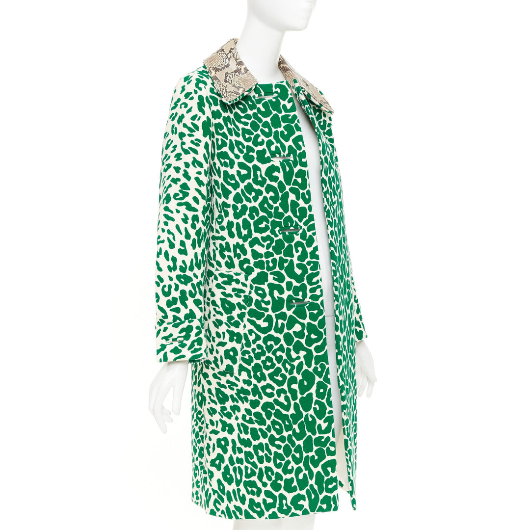 MIU MIU 2015 green wool python leather collar virgin wool print coat IT38 XS