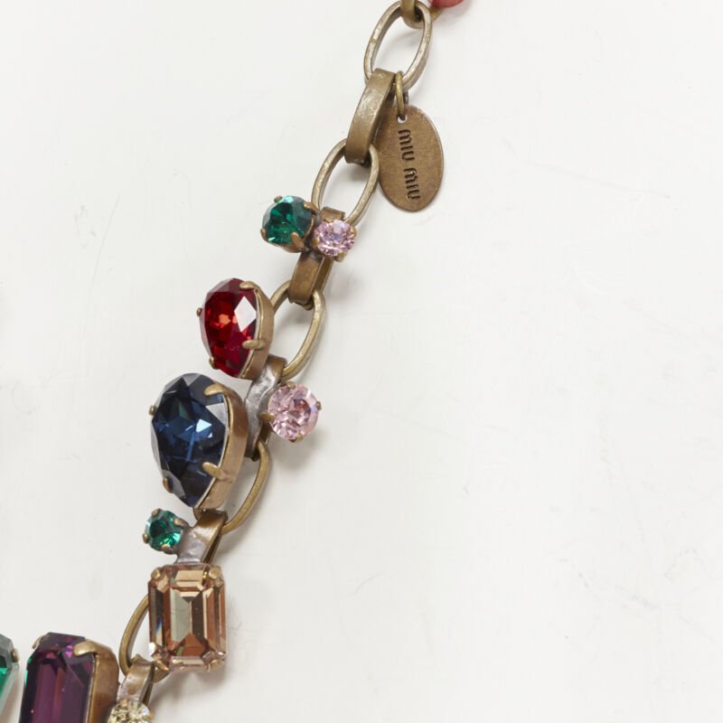 MIU MIU Vintage multicolor rhinstone crystal jewel red leather necklace