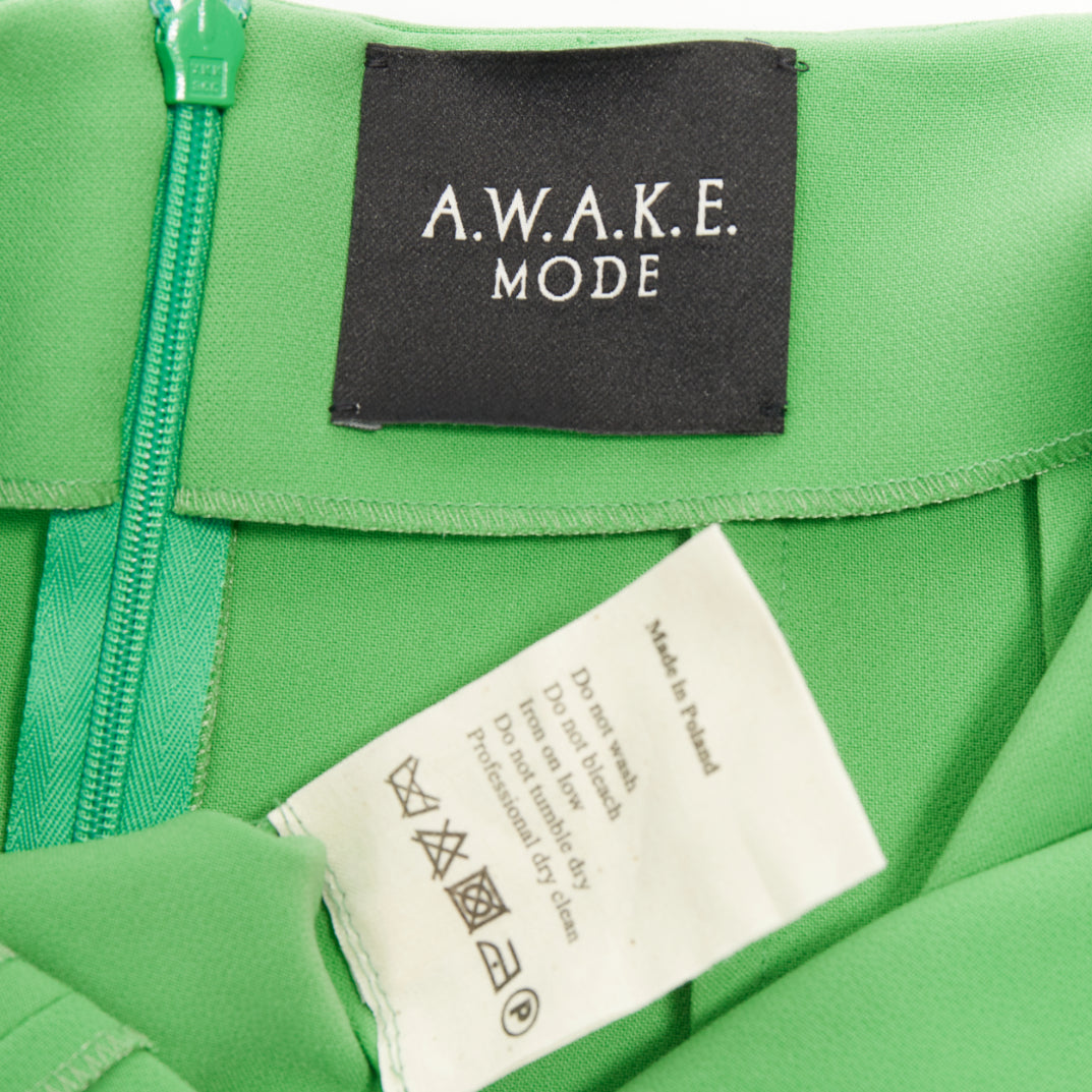 AWAKE MODE 2022 Kelly Green crepe raw edge asymmetric draped midi skirt FR40 L