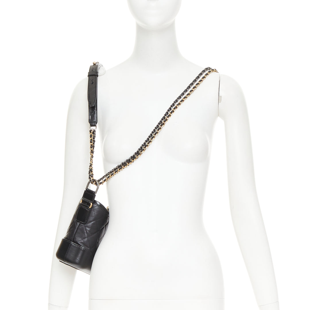 CHANEL Gabrielle Small black aged leather mix metal chain CC crossbody hobo bag