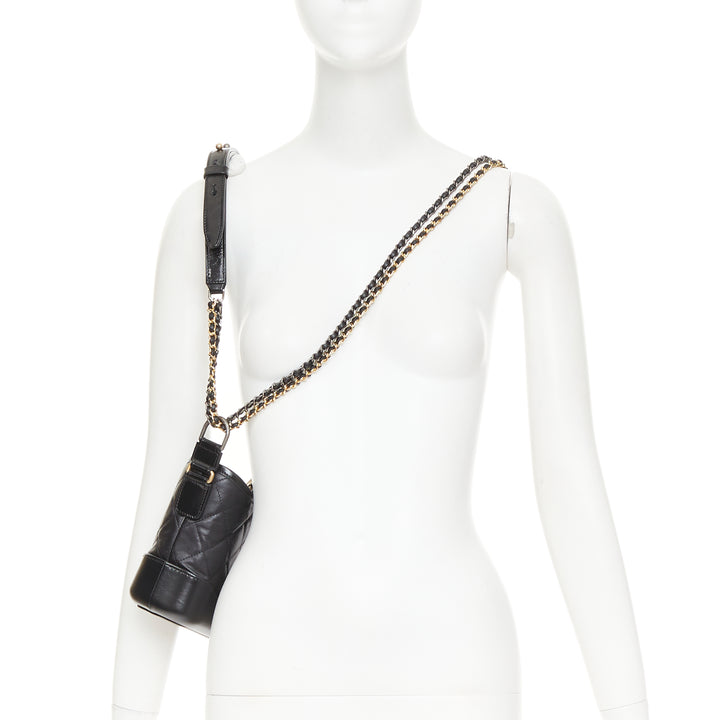 CHANEL Gabrielle Small black aged leather mix metal chain CC crossbody hobo bag