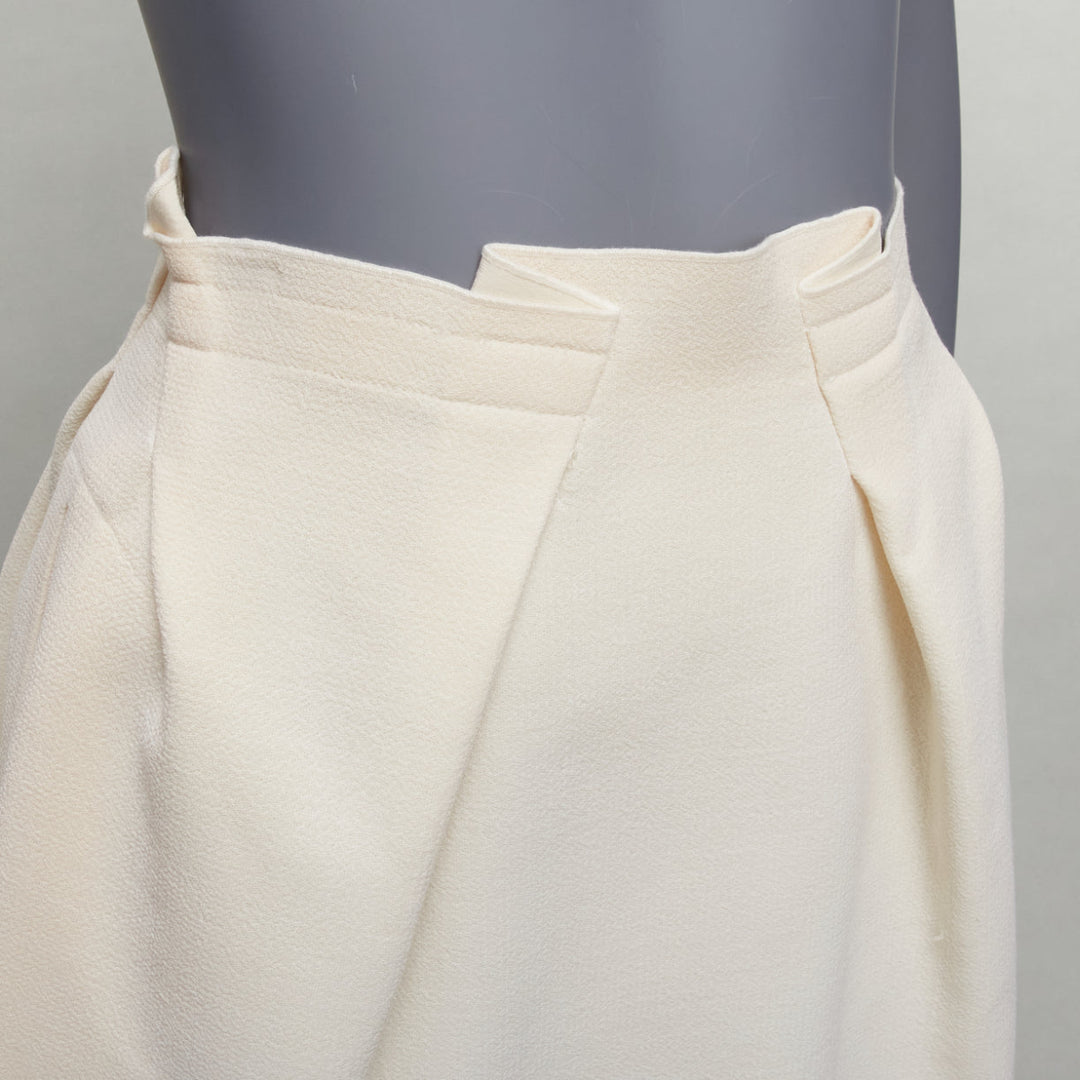 ROLAND MOURET cream wool crepe silk trim origami fold pleat waist skirt UK6 XS
