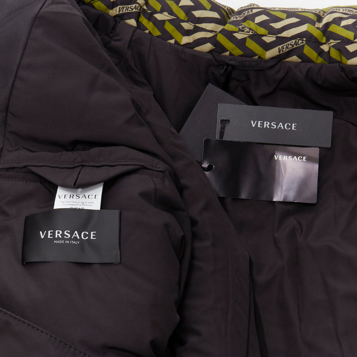 VERSACE 2021 Runway La Greca Graffiti Medusa Smiley green padded coat IT50 M