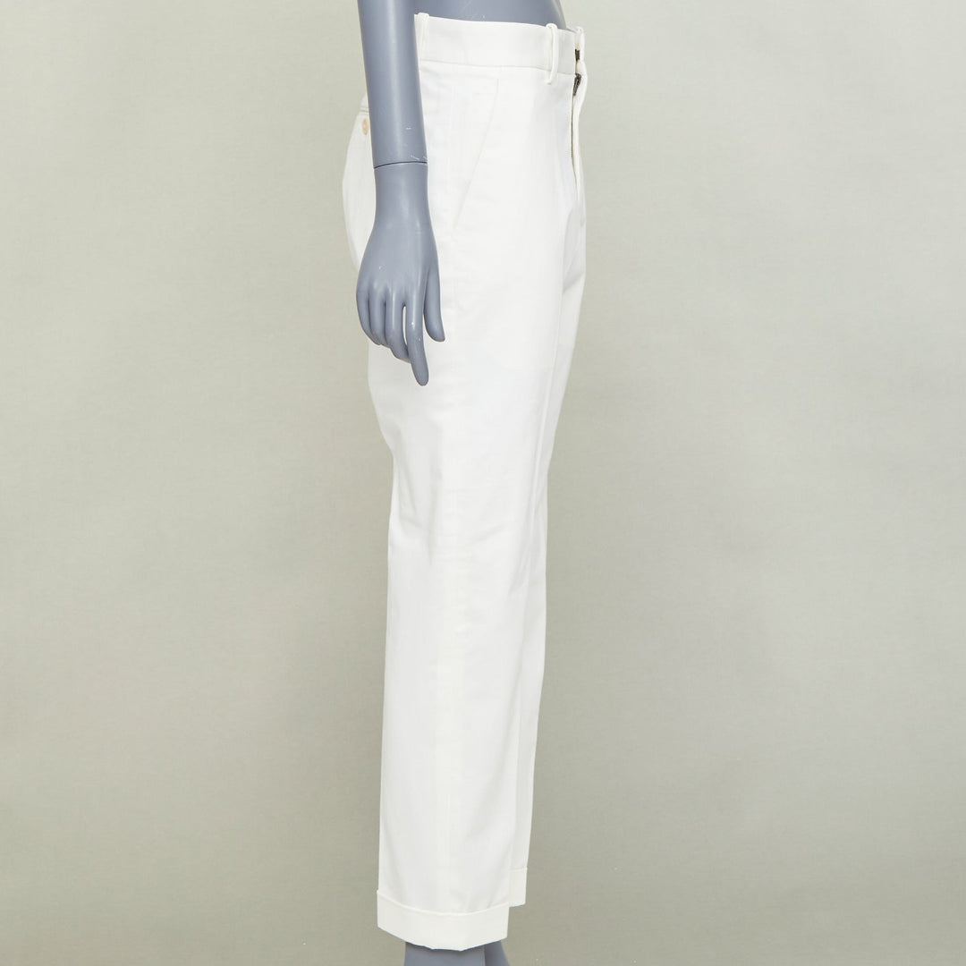 BOTTEGA VENETA off white cotton blend straight leg rolled cuff pants IT44 XS