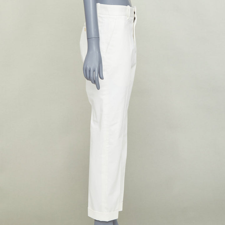 BOTTEGA VENETA off white cotton blend straight leg rolled cuff pants IT44 XS