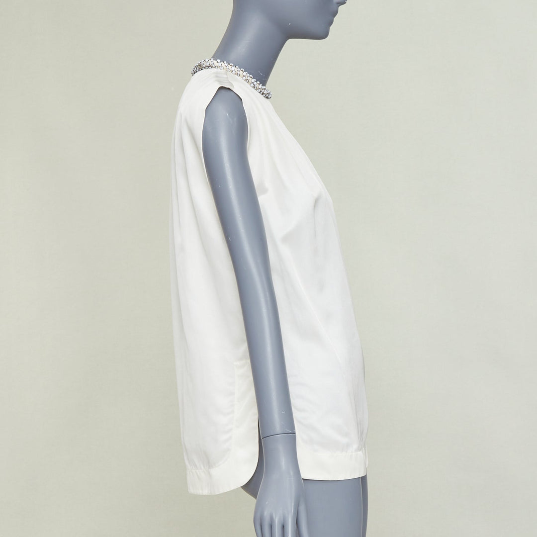 STELLA MCCARTNEY Falabella off white crepe white beaded collar blouse IT38 XS