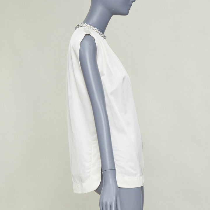 STELLA MCCARTNEY Falabella off white crepe white beaded collar blouse IT38 XS