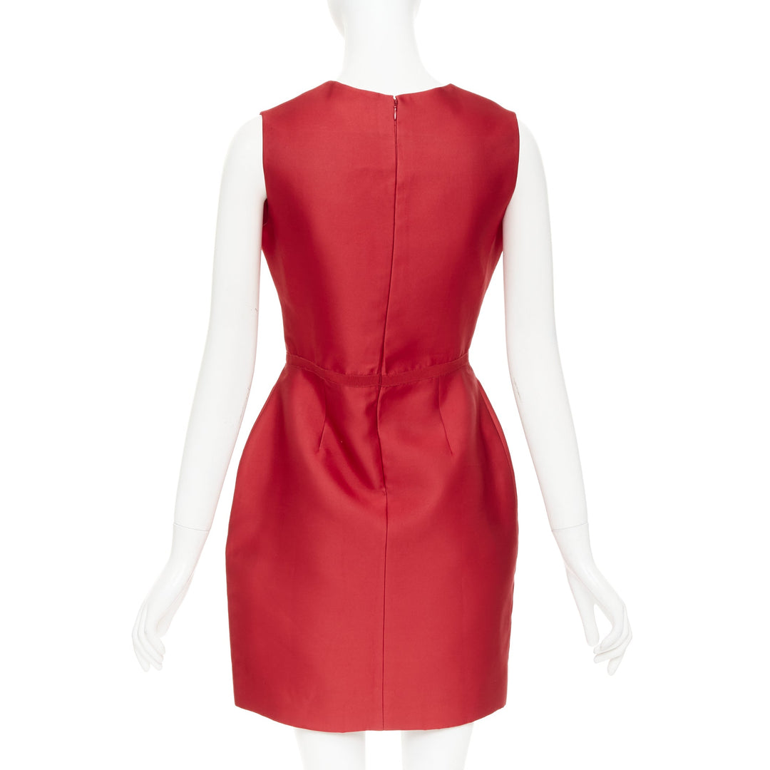 GIAMBATTISTA VALLI red polyester silk grosgrain crew neck shift dress IT44 M