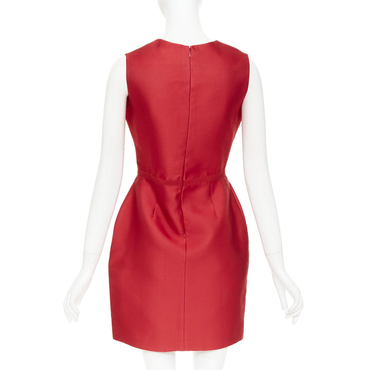 GIAMBATTISTA VALLI red polyester silk grosgrain crew neck shift dress IT44 M
