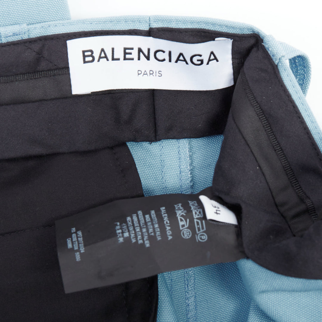 BALENCIAGA Demna 2017 light blue BB rubber logo tapered trousers FR34 XS